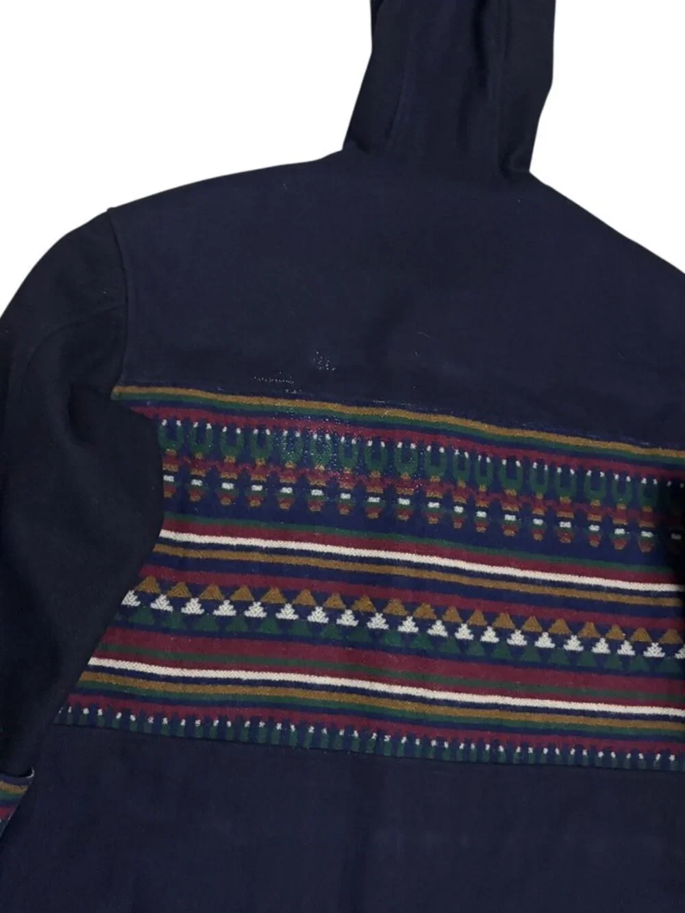 VINTAGE INUIT WOOL Aztec Blue Hooded Retro Winter Pea Coat Womens Medium